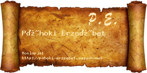 Páhoki Erzsébet névjegykártya